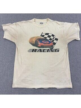 Vintage 90s Union 76 Racing T-Shirt Tultex Large NASCAR Graphic Stained Dirty